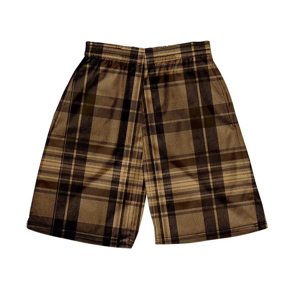 Men's straight-leg plaid shorts with elastic waistband in various colour options