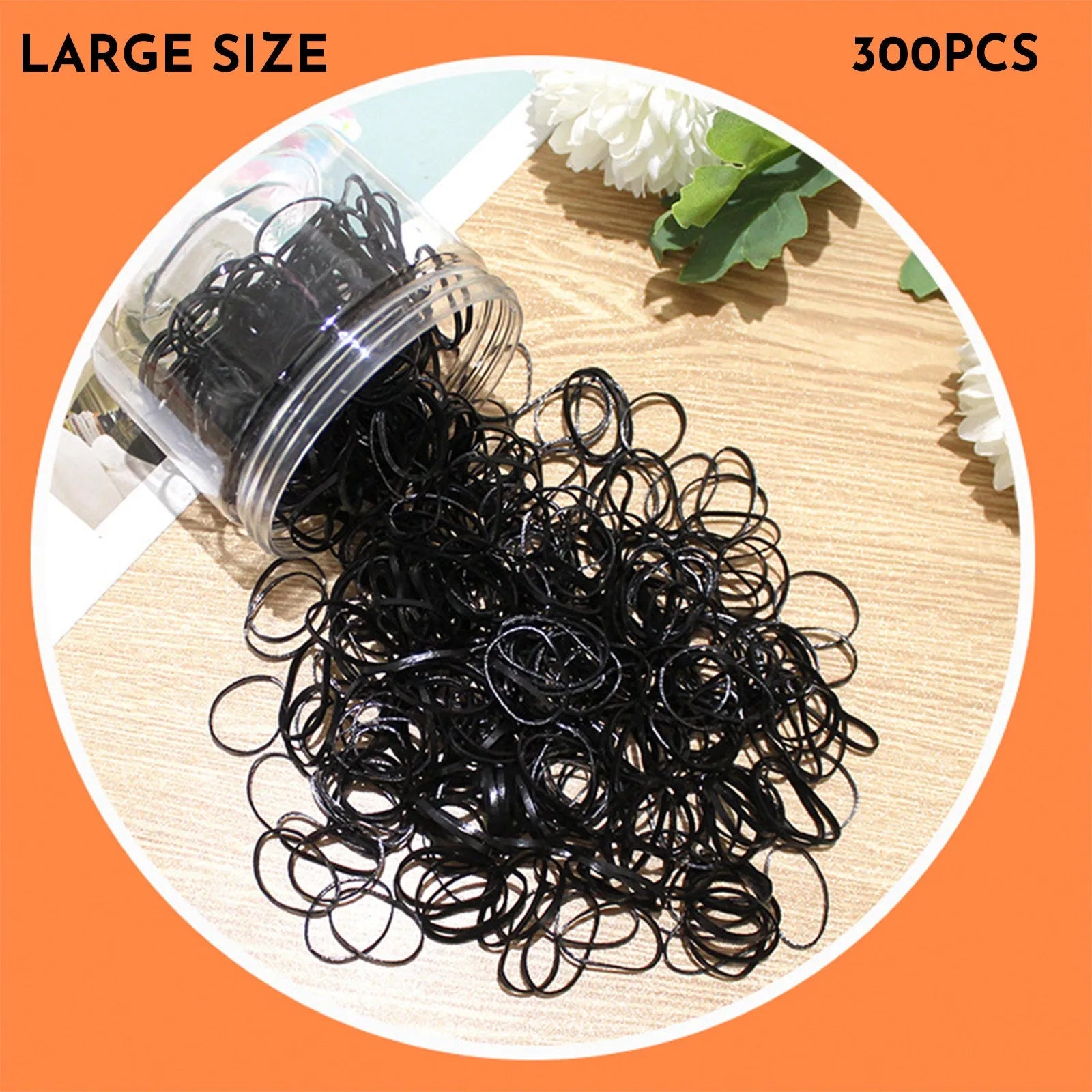Multi-colour TPU baby hair bands in a reusable container, 300 or 600 piece pack.