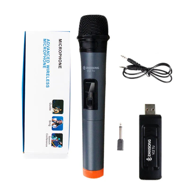 ZANSONG V12 black dynamic handheld microphone with USB receiver and audio cable