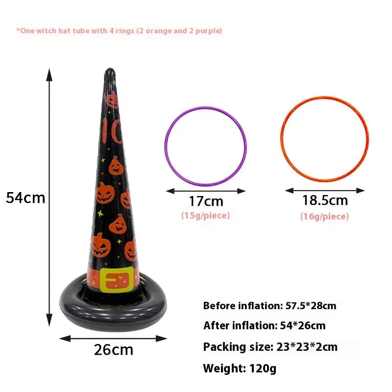 Assorted Halloween inflatable throwing toys including octopus, antlers, witch hat, and spider designs in various colours