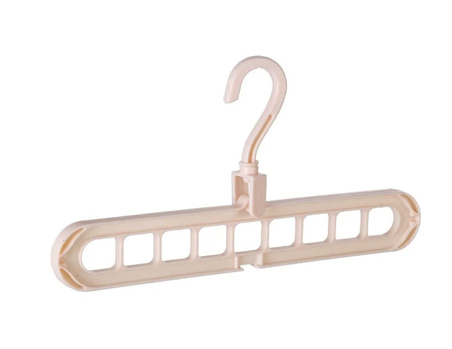Plastic clothes hanger with rotating hook shown in pink, dimensions 33 cm long by 17 cm high