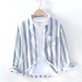 Blue long sleeve Hong Kong style men's shirt for plus size wearers with loose fit design