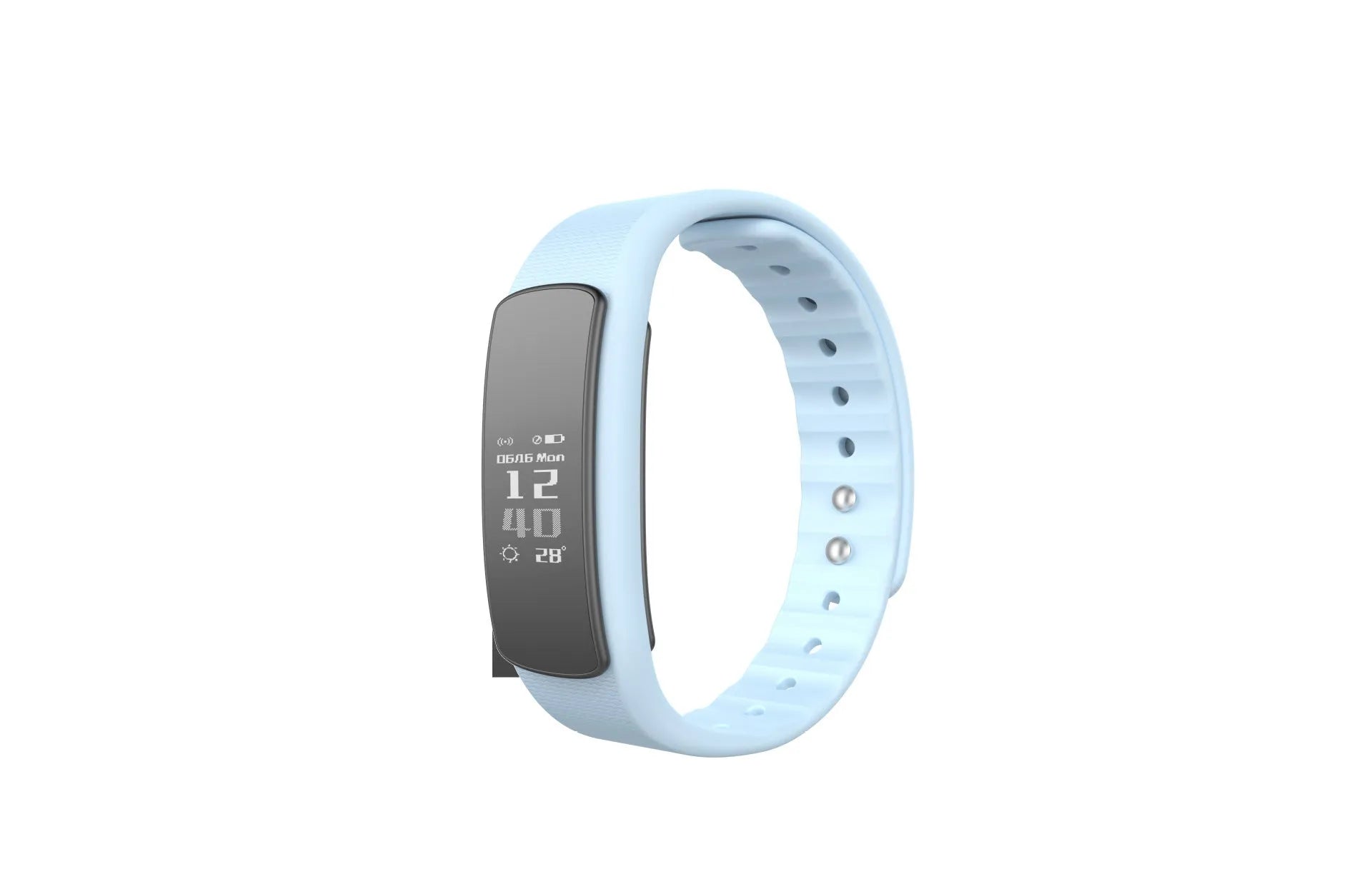 I6 smart sports bracelet in black with a 0.96-inch screen on a wrist.