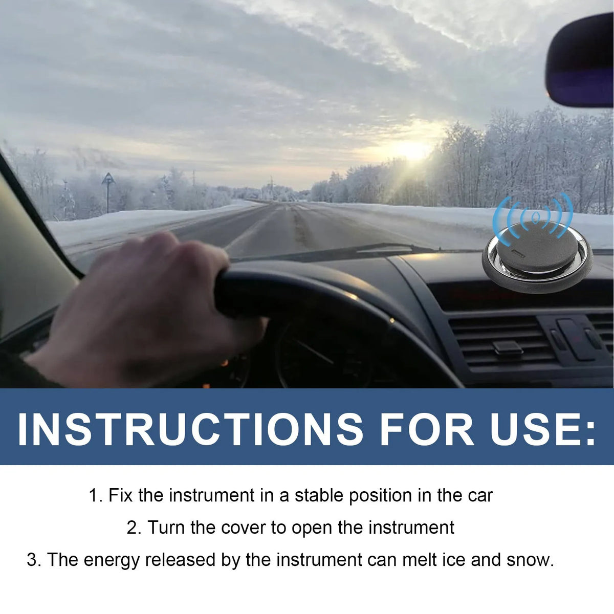Black rectangular portable car de-icing instrument measuring 7.4x7.4x1.6cm for snow and ice removal