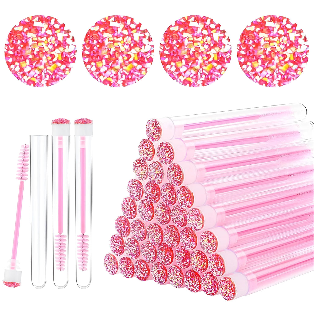 Disposable eyelash brushes in four colours with transparent storage tubes for mascara and extension work