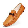 Men's black casual leather shoes with a silver buckle on a white background.