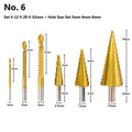 High-speed steel cone drill bit punch set with centre punch in six colour-coded configurations