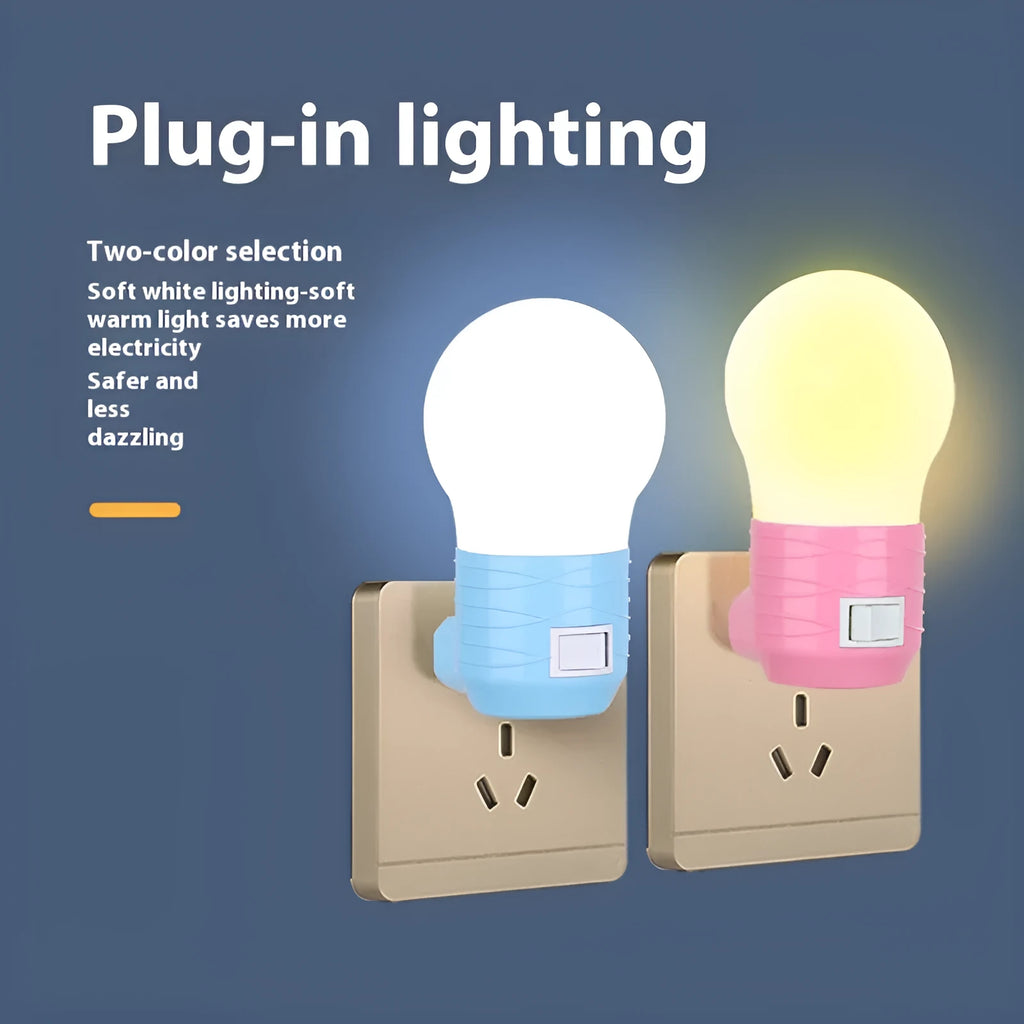 Plug-in bedside baby night feeding lamp with round design in white blue or pink shell colours
