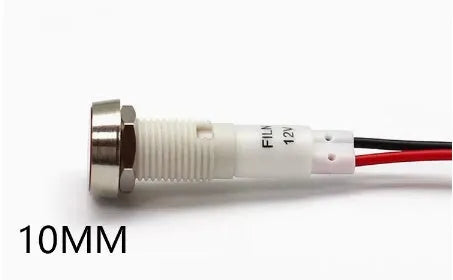 10mm stainless steel edge plastic indicator light with wire in multiple colour options