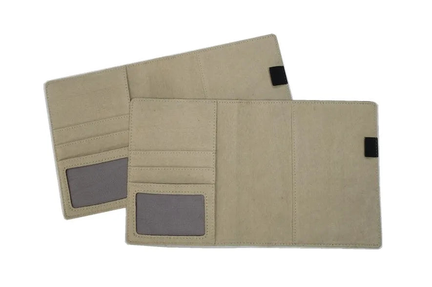Blue PU imitation leather A5 notebook shell with linear design, shown with PP bag.