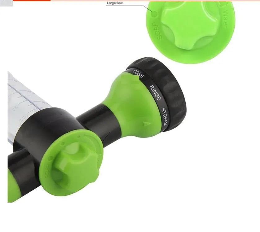 Green high-pressure foam spray gun for car washing with adjustable nozzle and multiple spray patterns