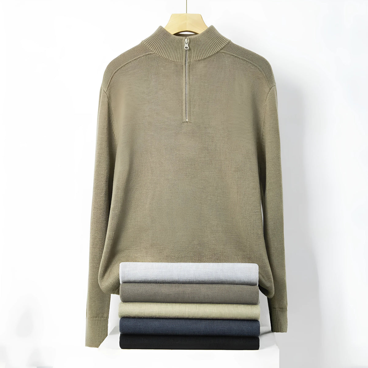 Men's thickened wool casual sweater in slim fit pullover style with long sleeves