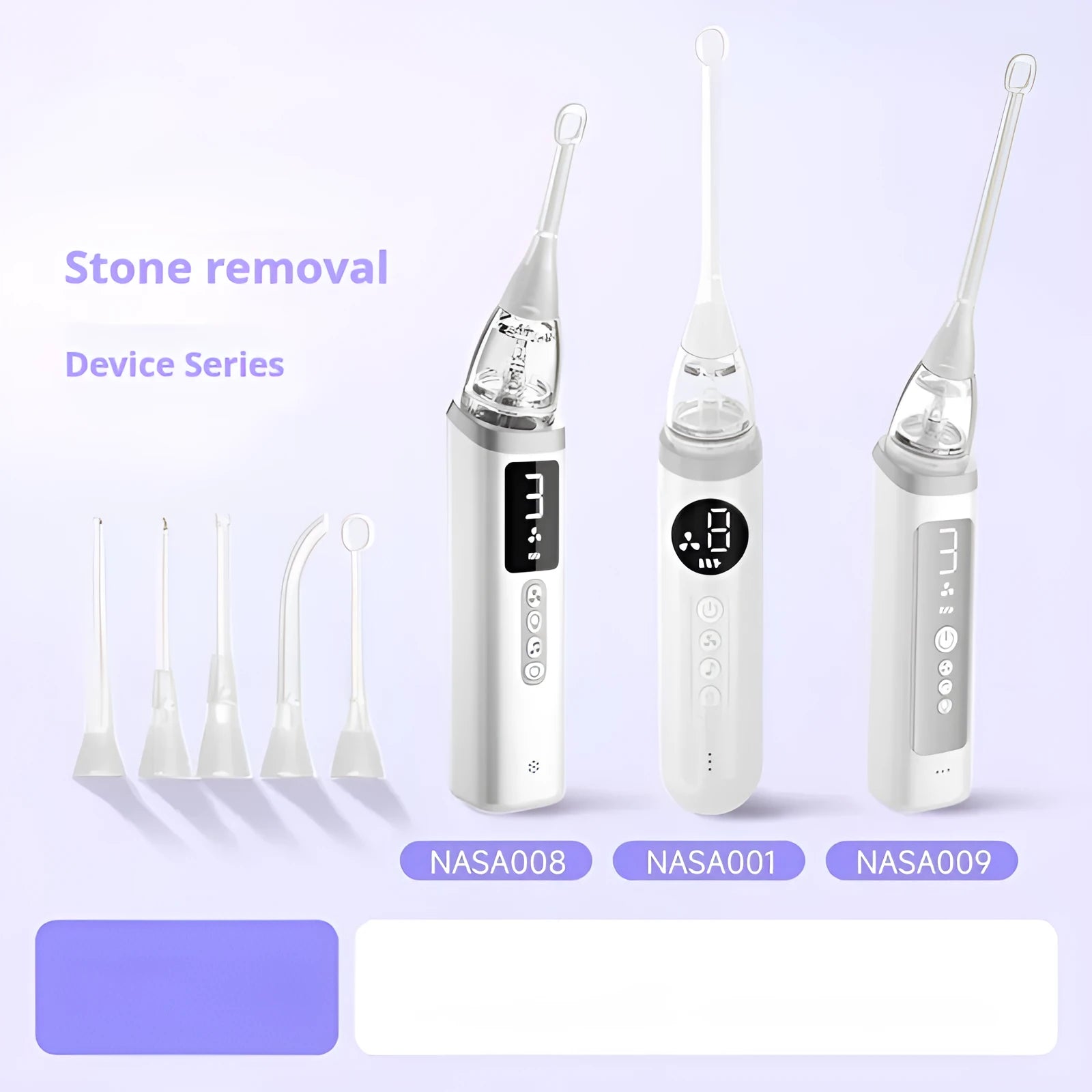 Milky white tonsil stone removal tool kit for oral hygiene, extractor tool on a plain background.