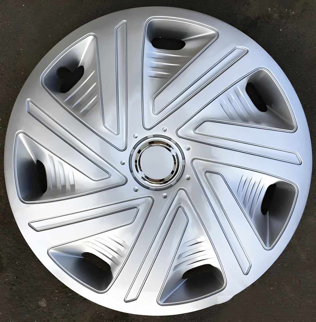 Universal wheel hub cover in ABS plastic available in silver, electroplating, or black finishes for 13-16 inch car wheels
