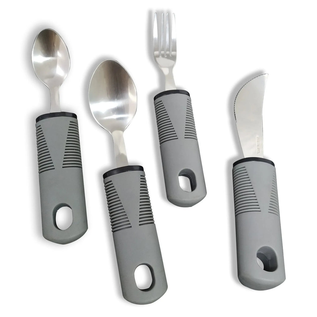 Stainless steel adaptive utensils with rubber handles for elderly anti-shake food assistance