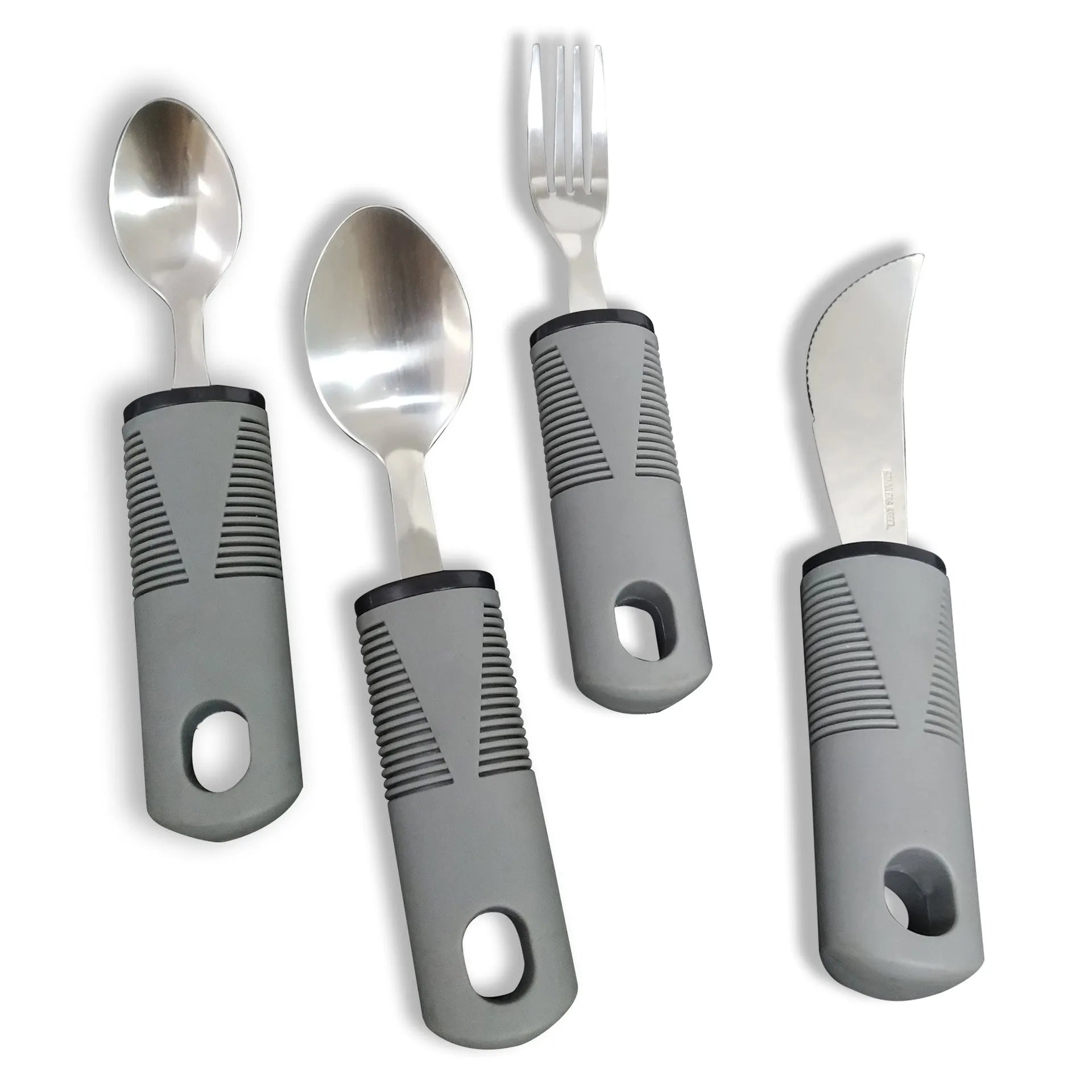 Stainless steel adaptive utensils with rubber handles for elderly anti-shake food assistance