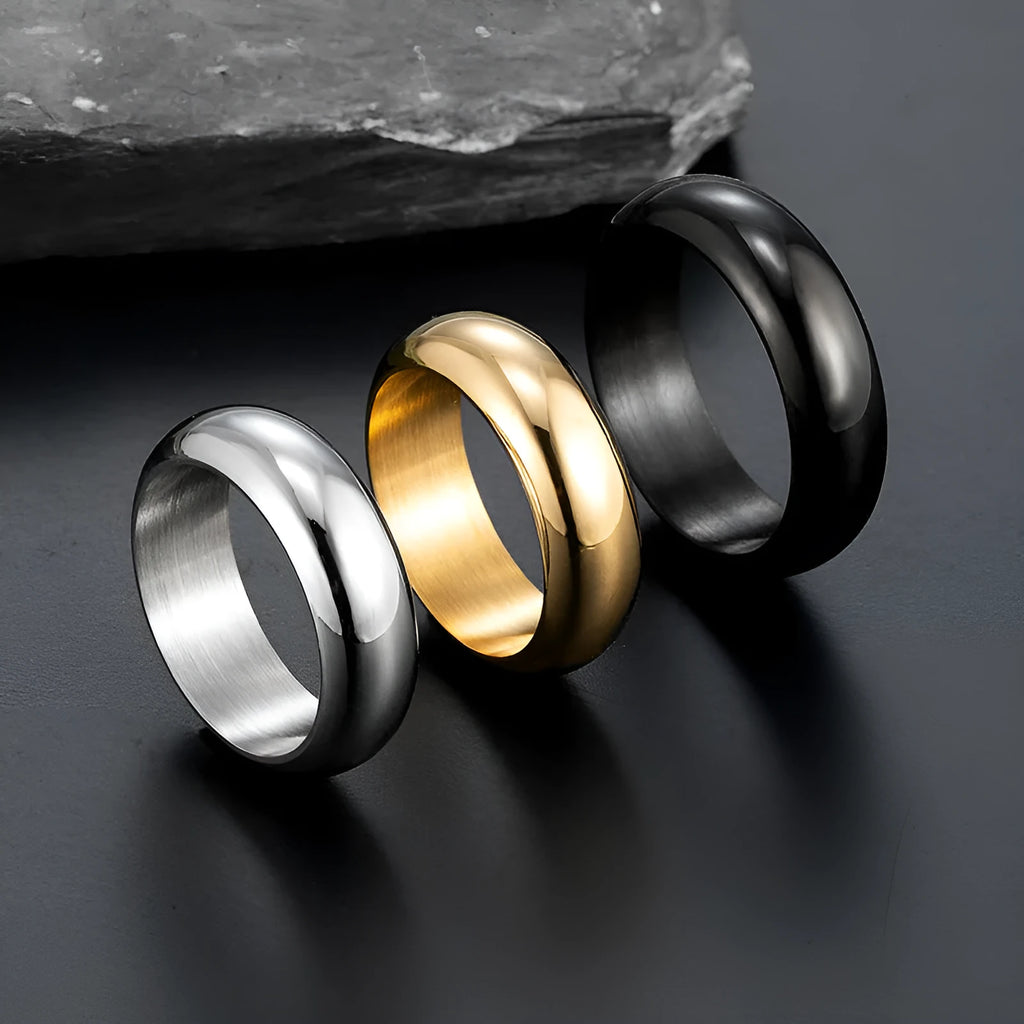 Glossy electroplated titanium steel ring in gold, black and steel colour options