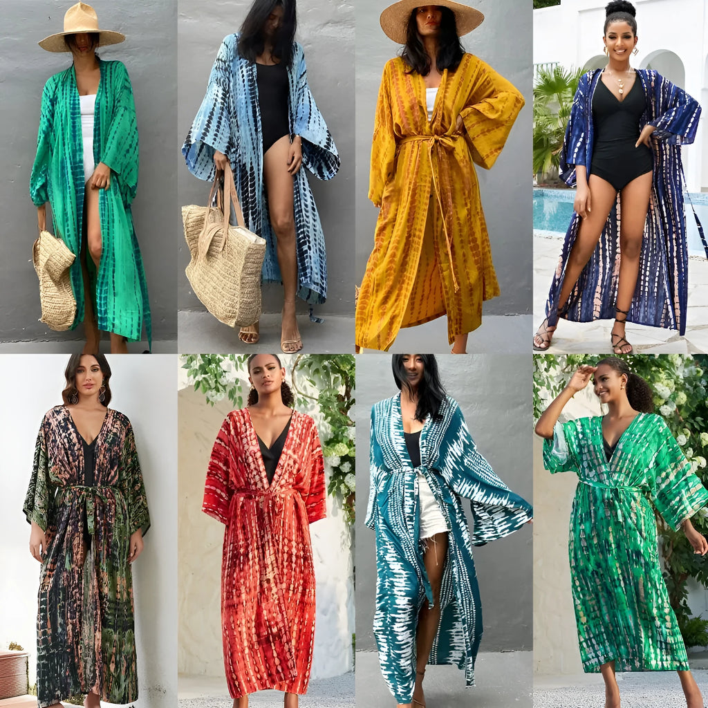 Loose printed cotton beach cover-up blouse in multiple colour options.