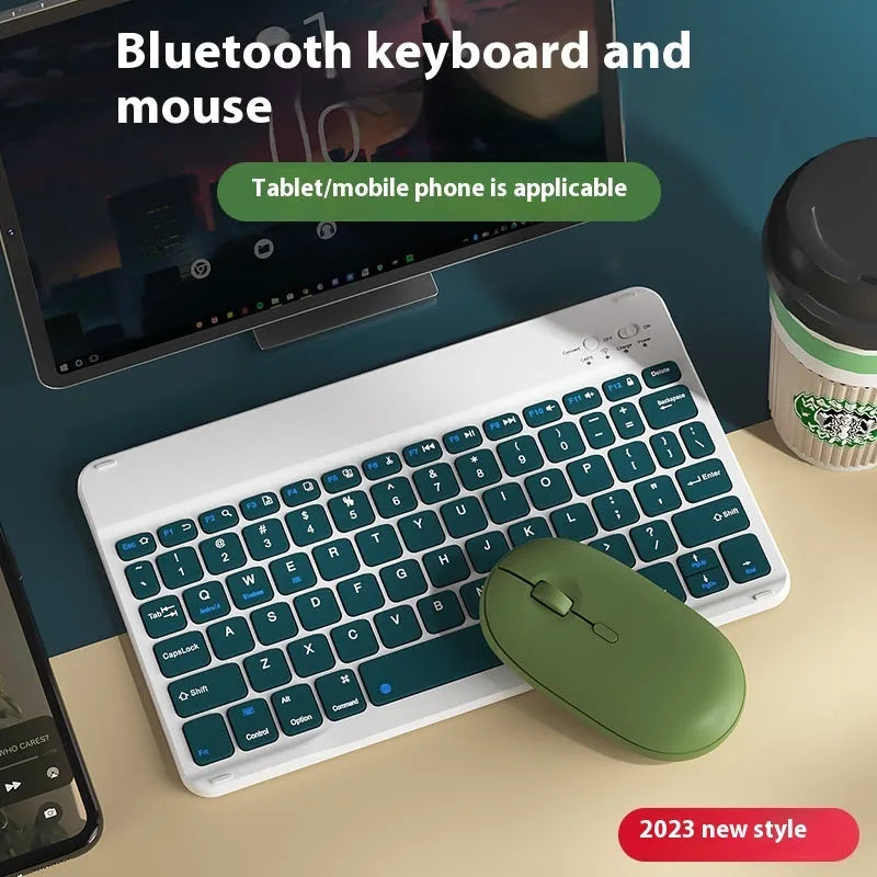 Bluetooth keyboard and rechargeable mouse set in quiet chic white colour for tablet and PC use