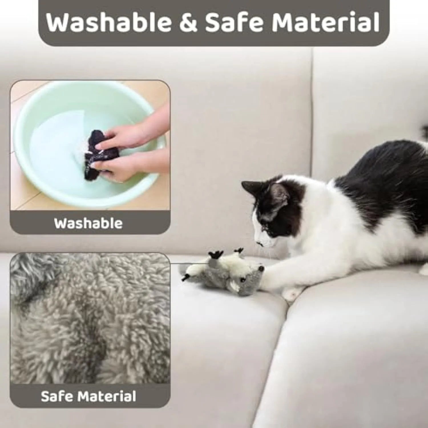 Grey flapping squirrel cat toy with motion activation and USB charging port