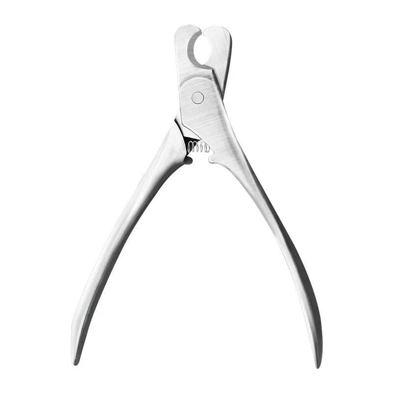 Silver professional pet nail clipper with stainless steel blades for trimming dog and cat nails.