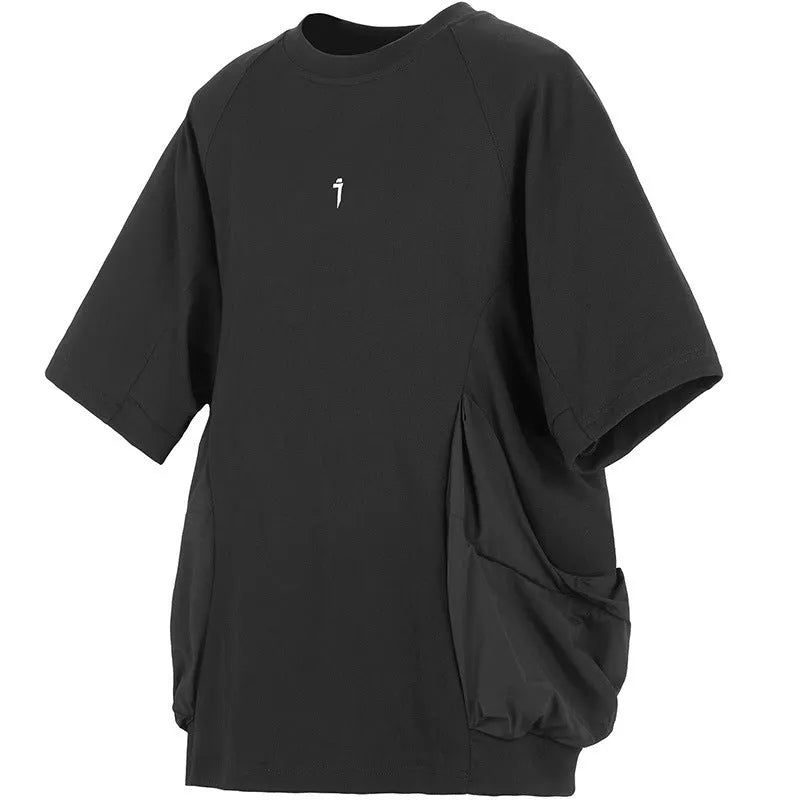 Men's loose grey cotton t-shirt with big pockets showing front design