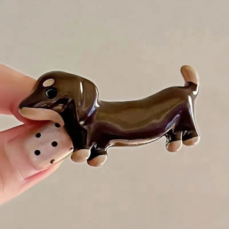 Dachshund dog design hair barrettes with electroplated finish and delicate construction