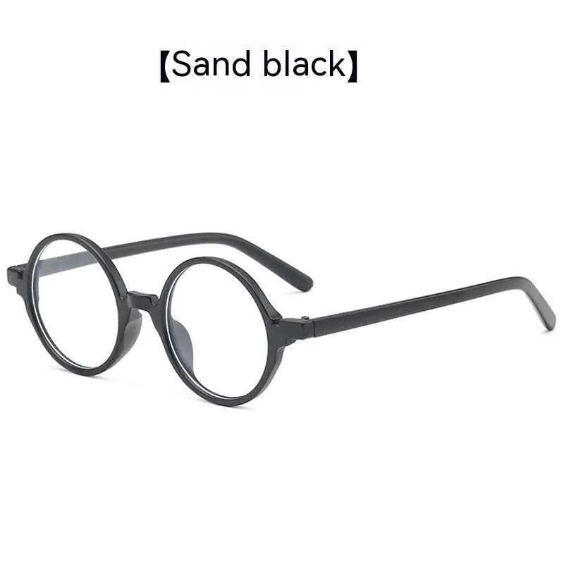 Artistic retro round glasses frame in bright black, sand black, tofu pudding, or transparent grey colours