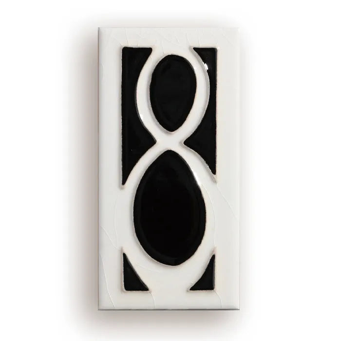 Handmade retro enamel art ceramic doorplate showing number design options on a 76mm by 152mm plate.