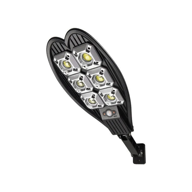 White 6-eye sword design solar-powered outdoor garden lamp with remote control.