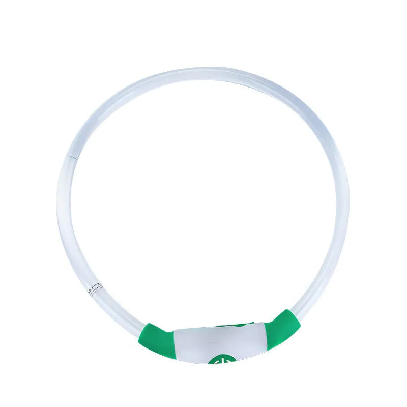 USB rechargeable LED dog collar glowing blue with adjustable 70cm length for night-time pet safety