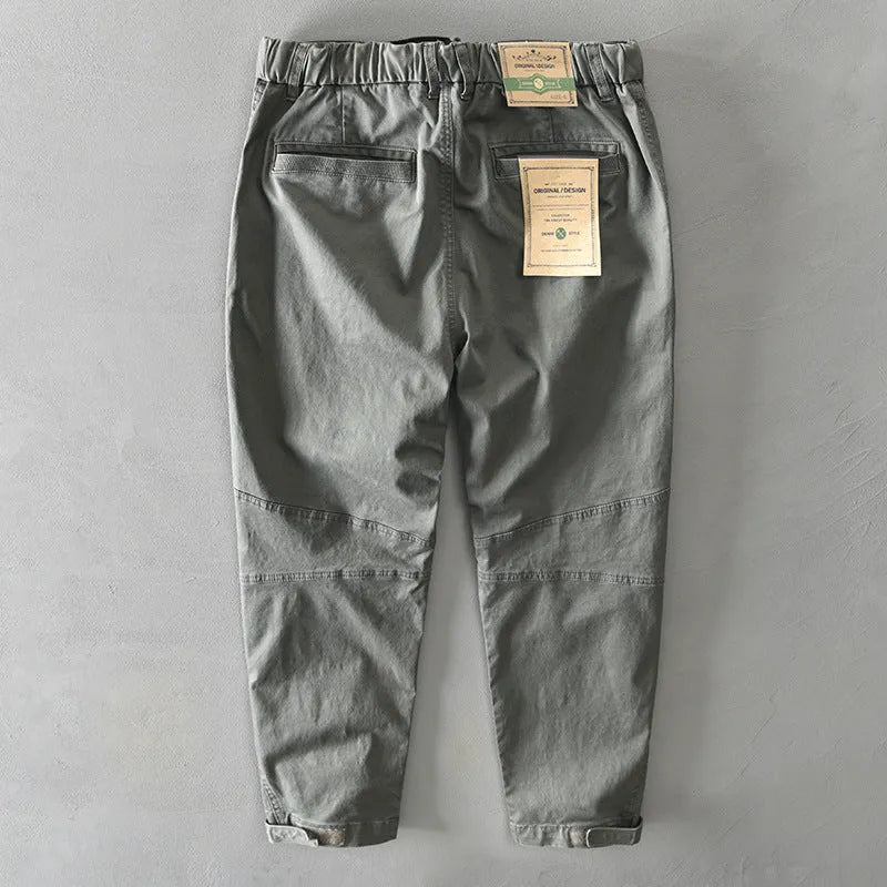 Men's cotton casual overalls in solid colours with elastic waistband and loose fit