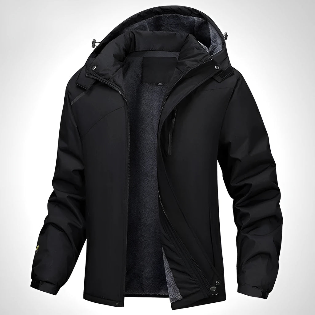 Men's plus-size loose-fit hooded winter coat in Army Green, shown on a model.