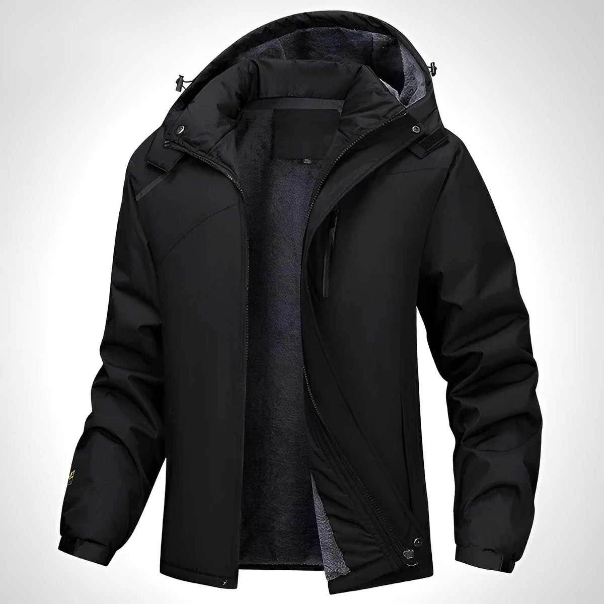 Men's plus-size loose-fit hooded winter coat in Army Green, shown on a model.