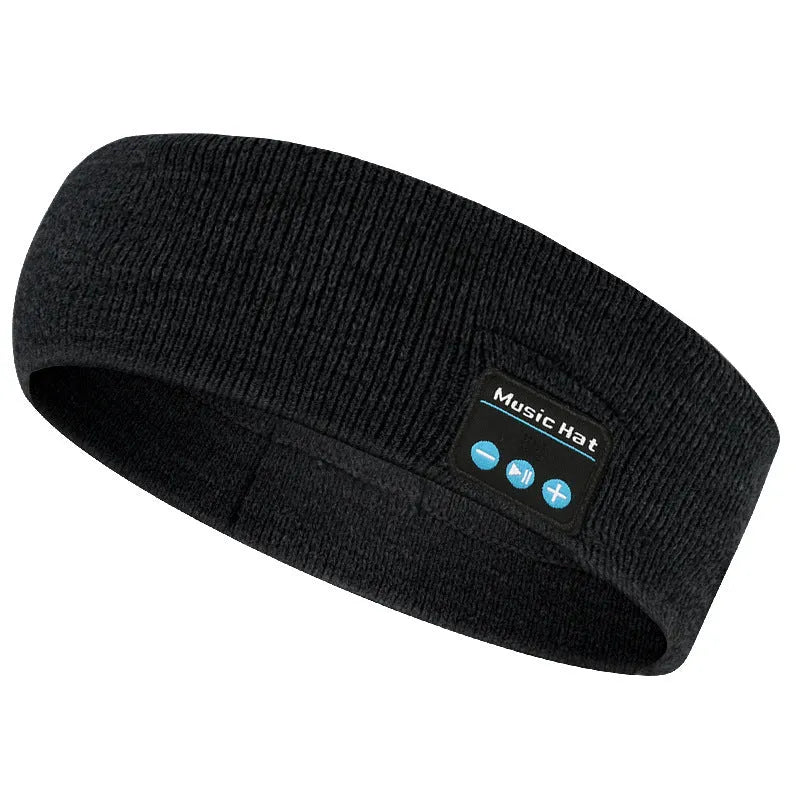 Black Bluetooth 5.4 eye mask and sports scarf headband with removable washable fabric