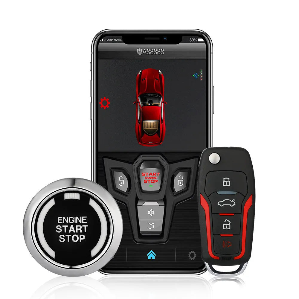 Red and frosted black car alarm system with remote control units for 3000m vehicle security monitoring