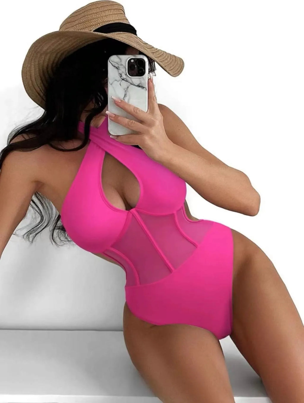 Women's black one-piece swimsuit bikini made from nylon and spandex fabric