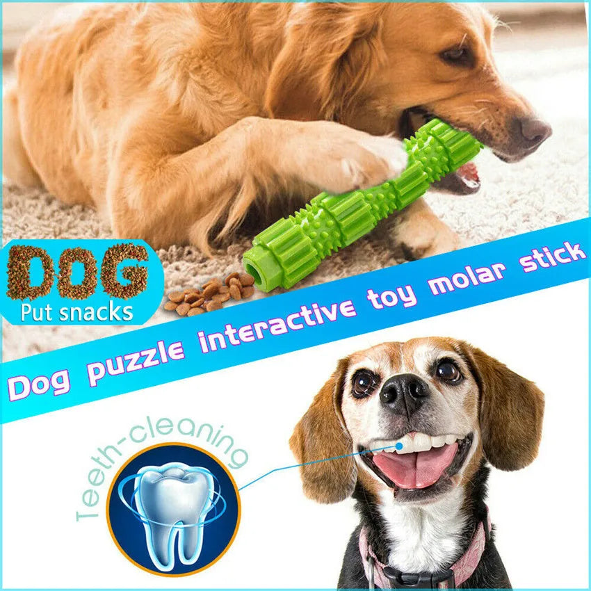 Green natural rubber dog chew toy with textured surface and treat holes for aggressive chewers