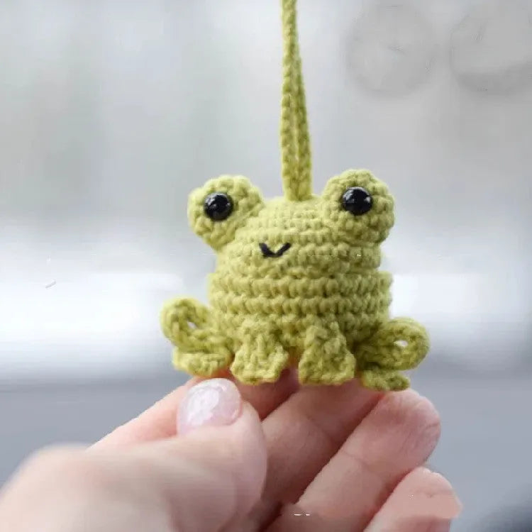 Handmade plush frog woven pendant for car decoration in green colour
