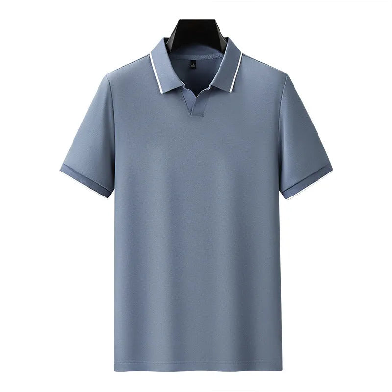 Men's mercerised pearl cotton blend short sleeve polo shirt in six solid colours with regular fit