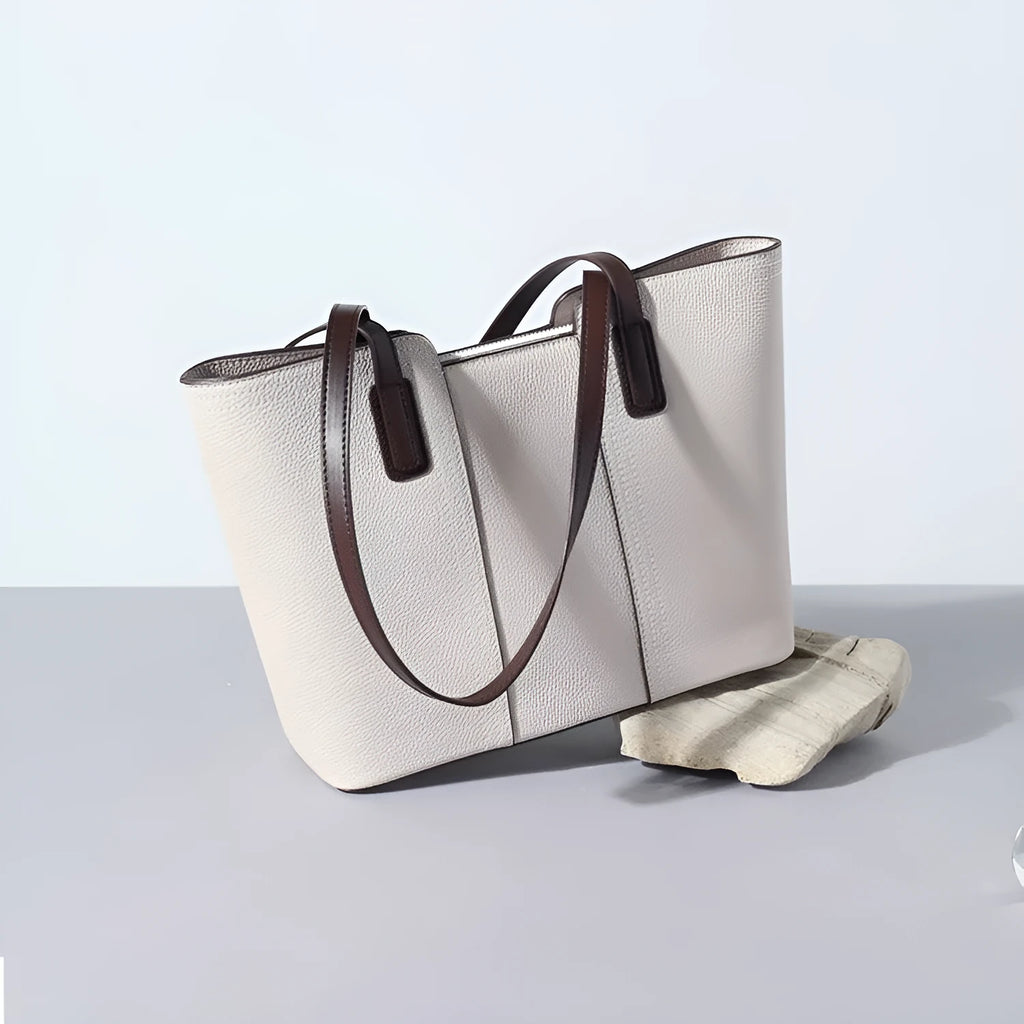 Women's genuine leather commuter shoulder bag in box-type shape with large capacity and urban simplicity design