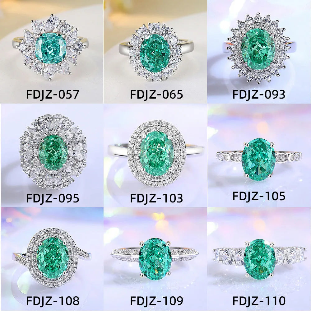 S925 silver geometric ring with oval emerald-inspired stone and high carbon diamond details on finger