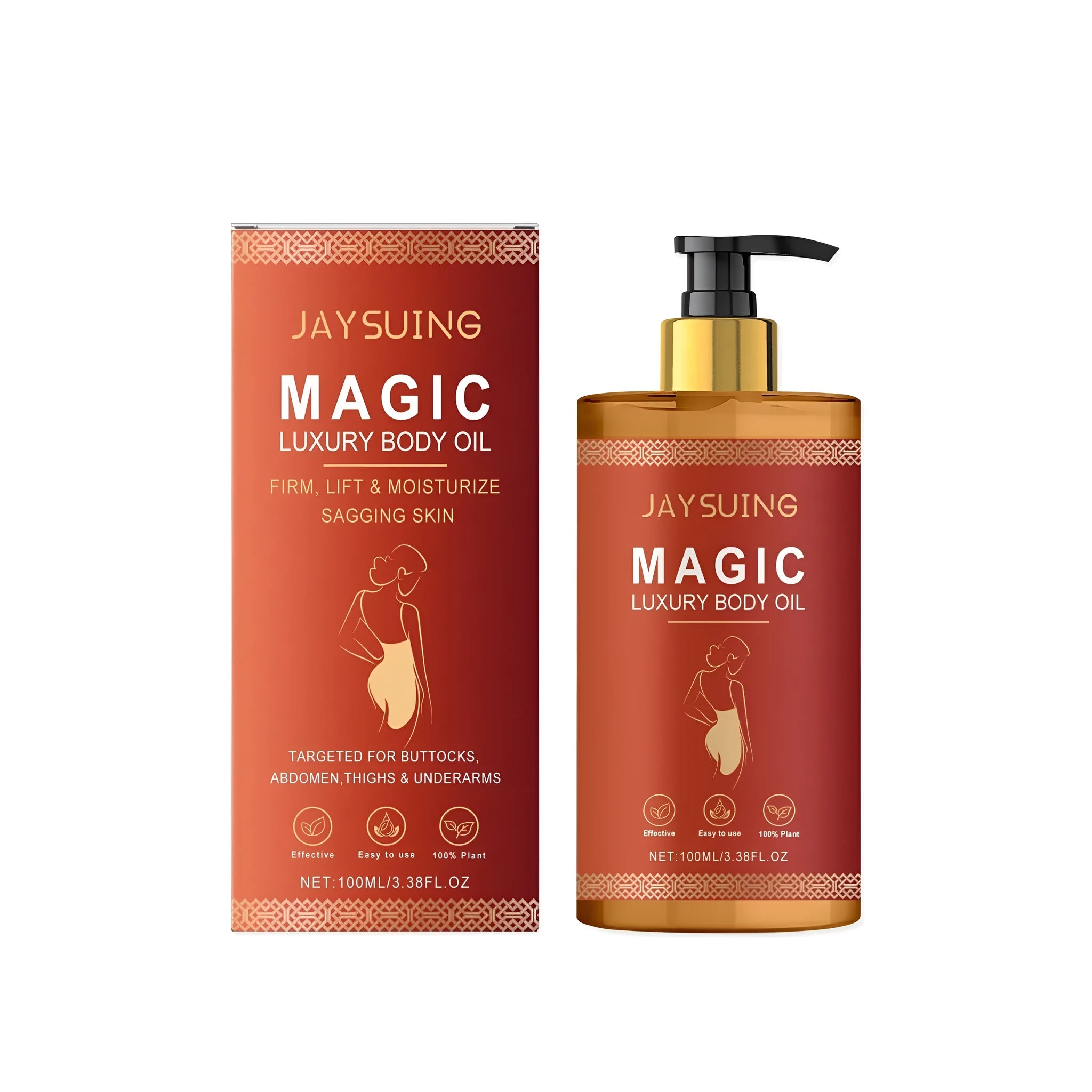 100ml bottle of tightening and nourishing body oil with glycerin and botanical extracts.