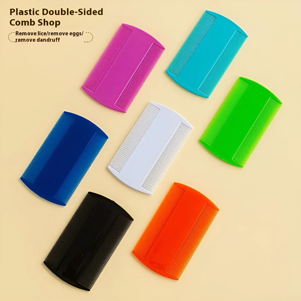 A plastic fine-toothed double-edged lice and flea comb shown in one of its eight available colour options.
