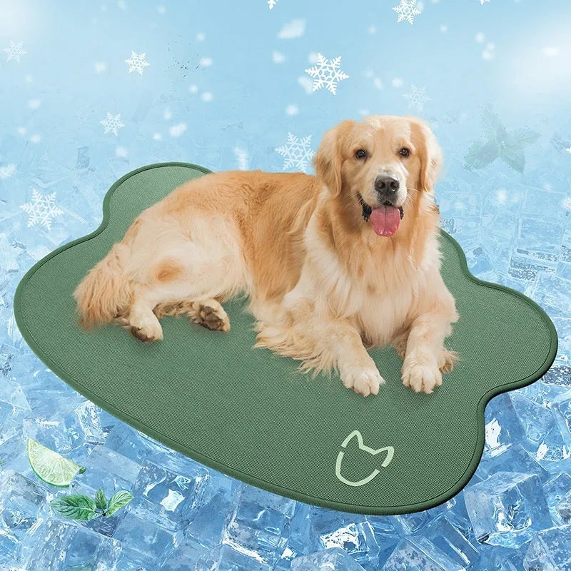 Simple dog head shaped ice silk cooling mat for pets in four colour options