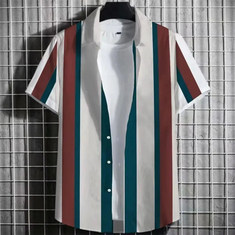 Men's linen short sleeve T-shirt with 3D printed horizontal stripes in multiple colour options.