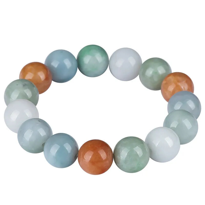 Women's Myanmar jade tricolour bracelet with 13mm round beads and certificate