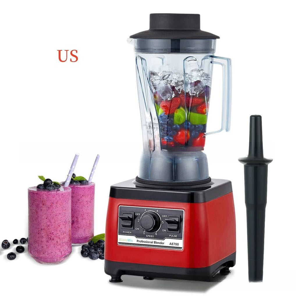 Red commercial blender with 2200W motor and 2-litre jug for industrial kitchen use.