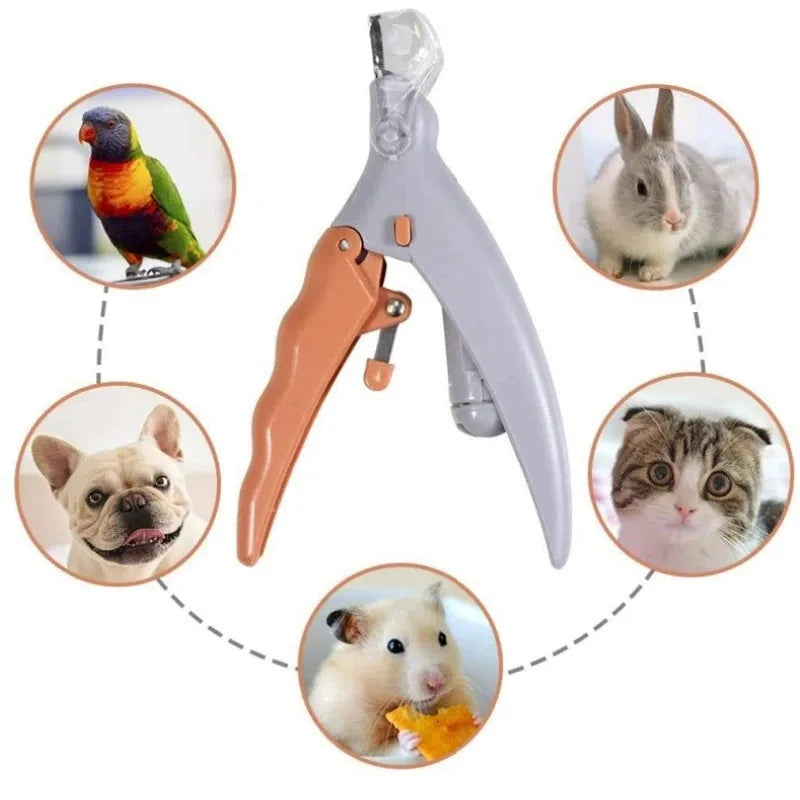 Yellow pet nail clipper with LED light and magnifiable lens for dog and cat grooming