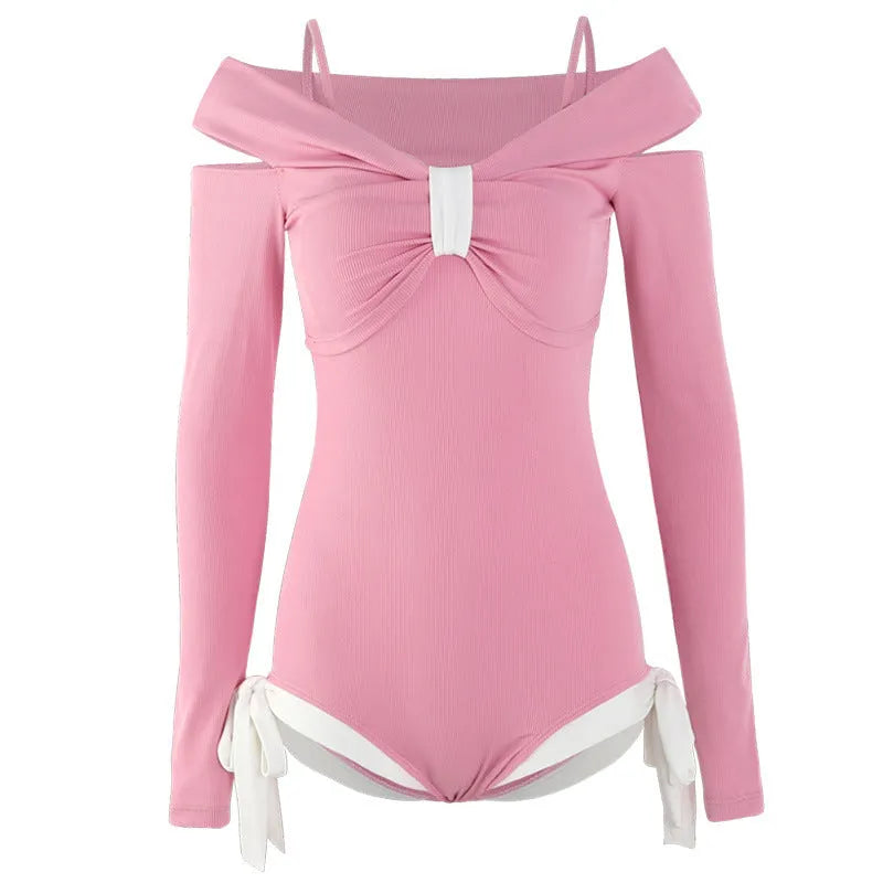 Women's long sleeve one-piece swimsuit in pink or black colour